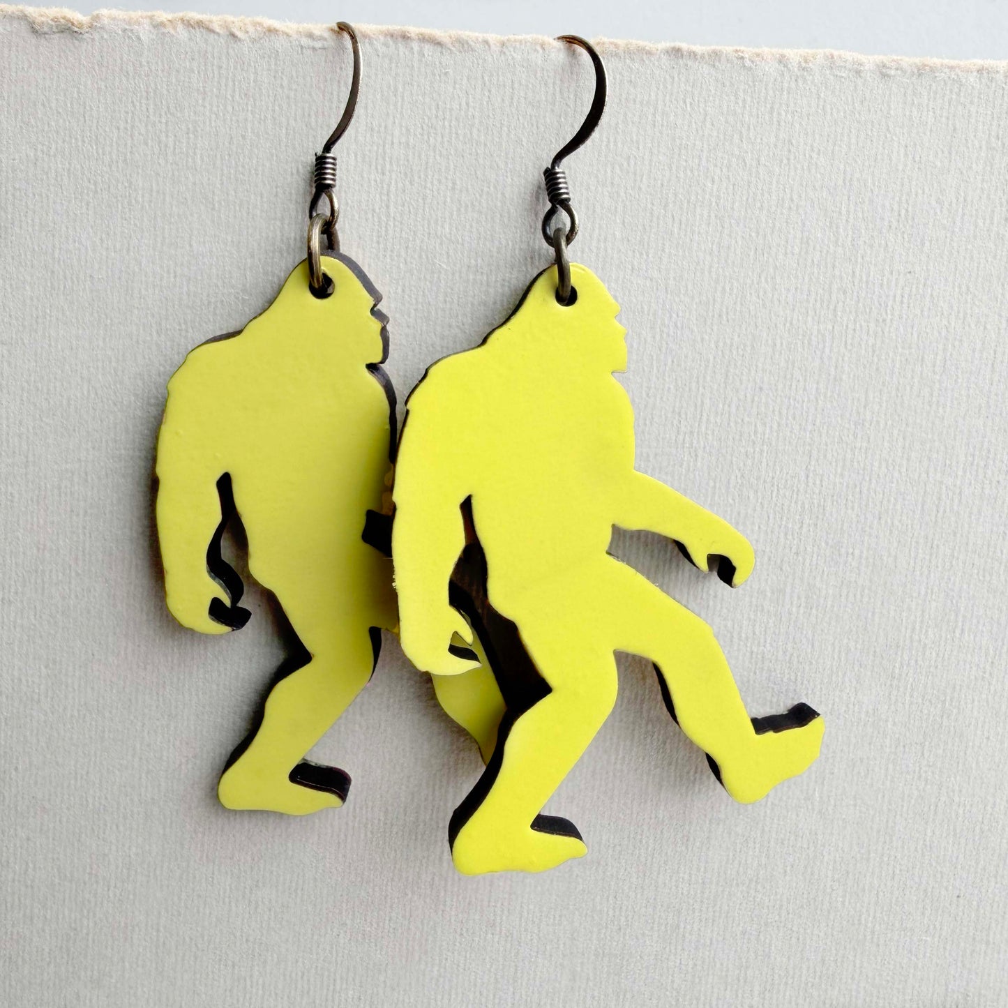 Bigfoot Wood Drop Earrings – Sasquatch Statement Earrings Bright Yellow