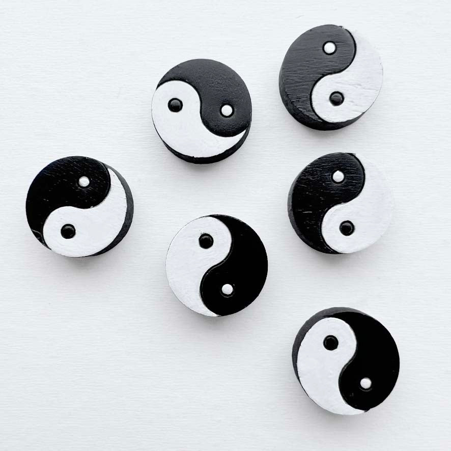 Yin Yang Wood Stud Earrings – Hand-Painted Balance Symbol