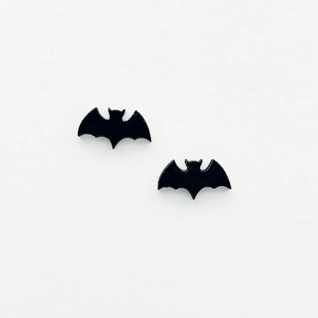 Black Bat wood stud earring