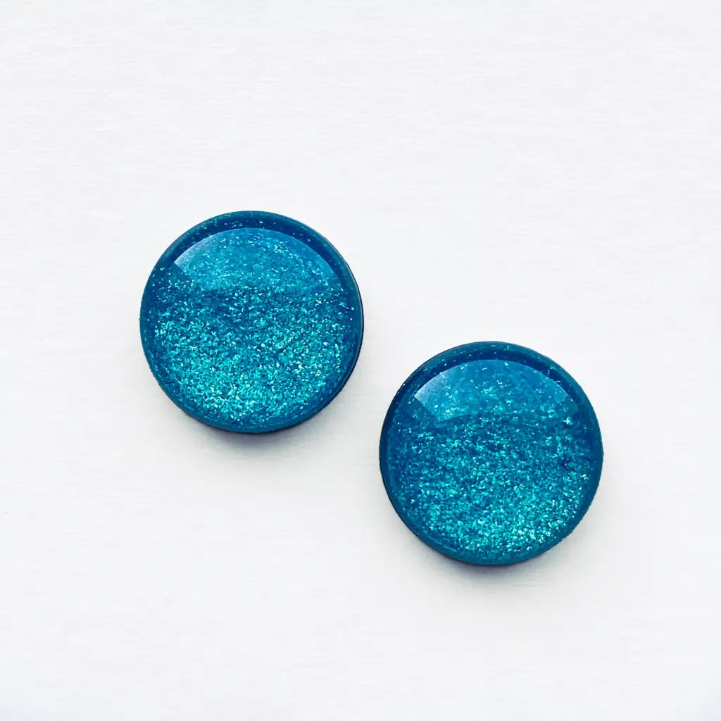 Brights Collection Wood Stud Earrings - 6.5mm / Dark Blue - Resin Wood Stud Earrings