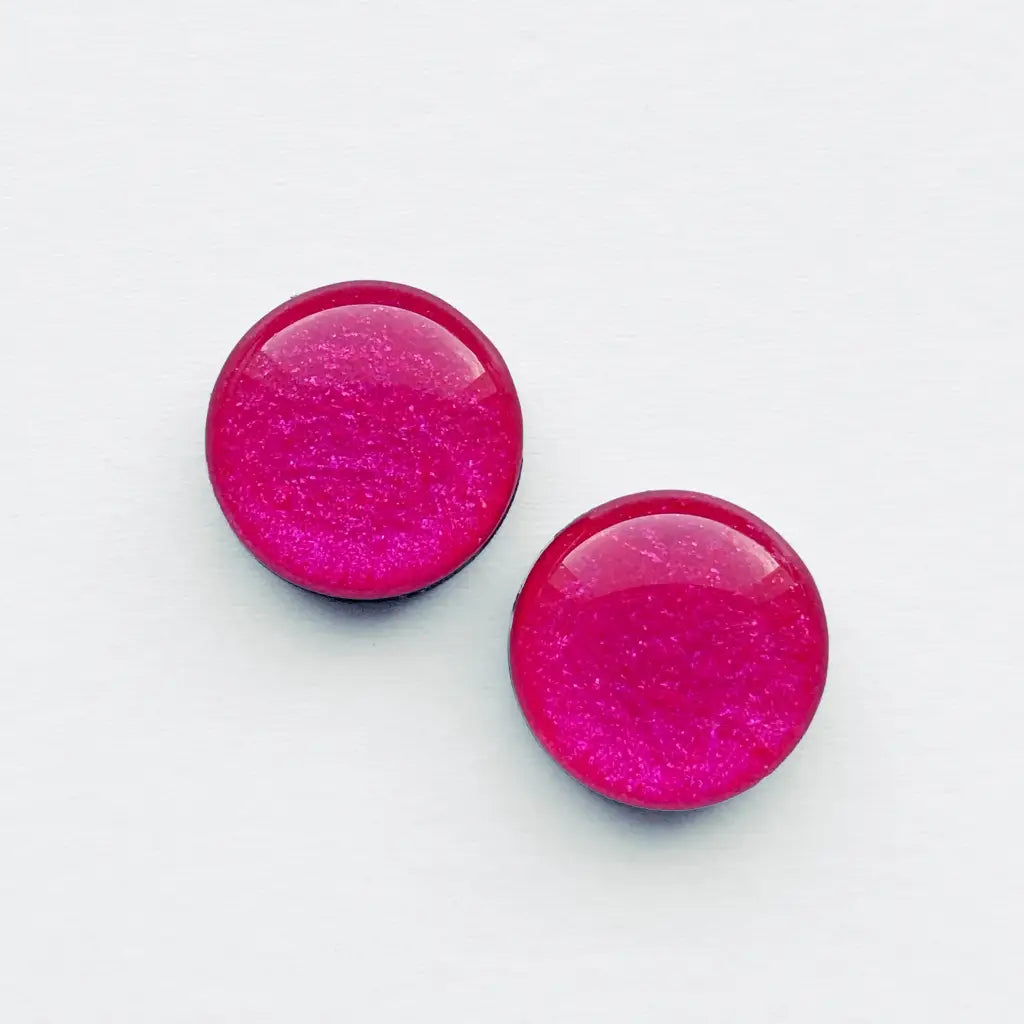 Brights Collection Wood Stud Earrings - 6.5mm / Hot Pink - Resin Wood Stud Earrings