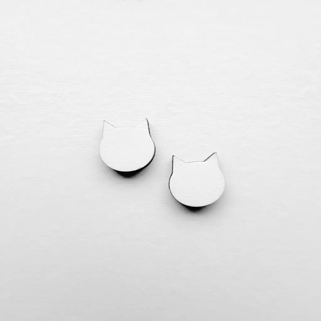 Cat Wood Stud Earrings - 9MM / White - Painted Wood Stud Earrings