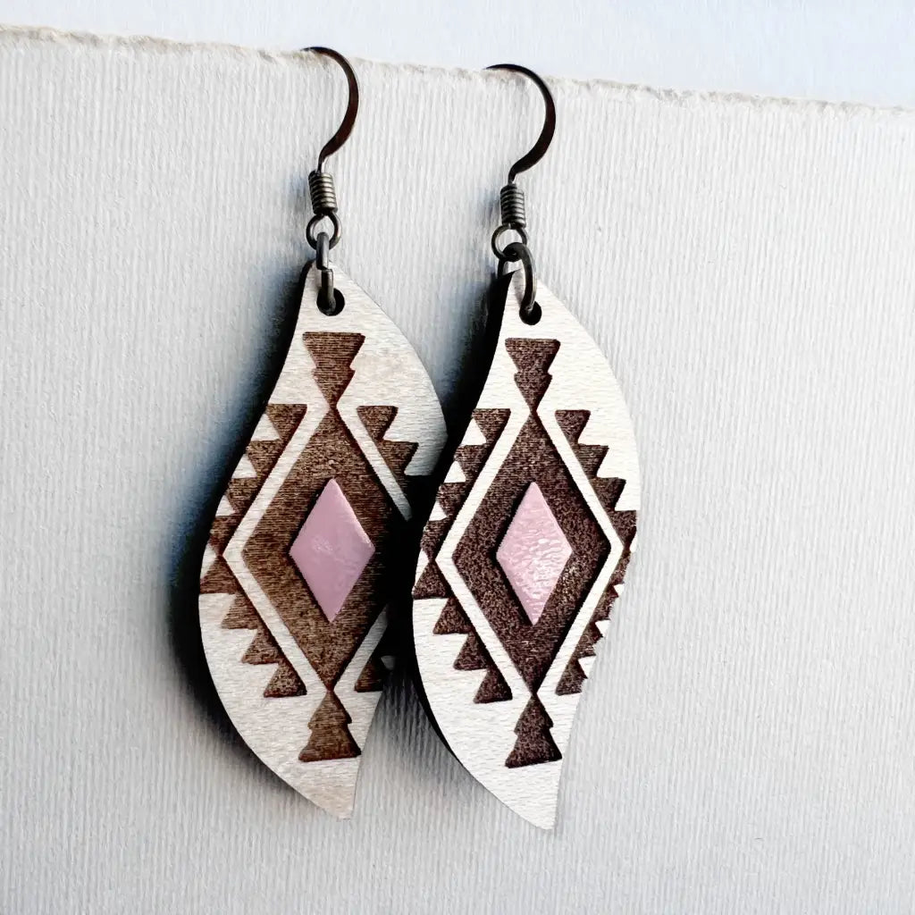 Cheyenne Wood Drop Earrings - 1.5 Inch / Prairie Rose Pink - Painted Wood Drop Earrings