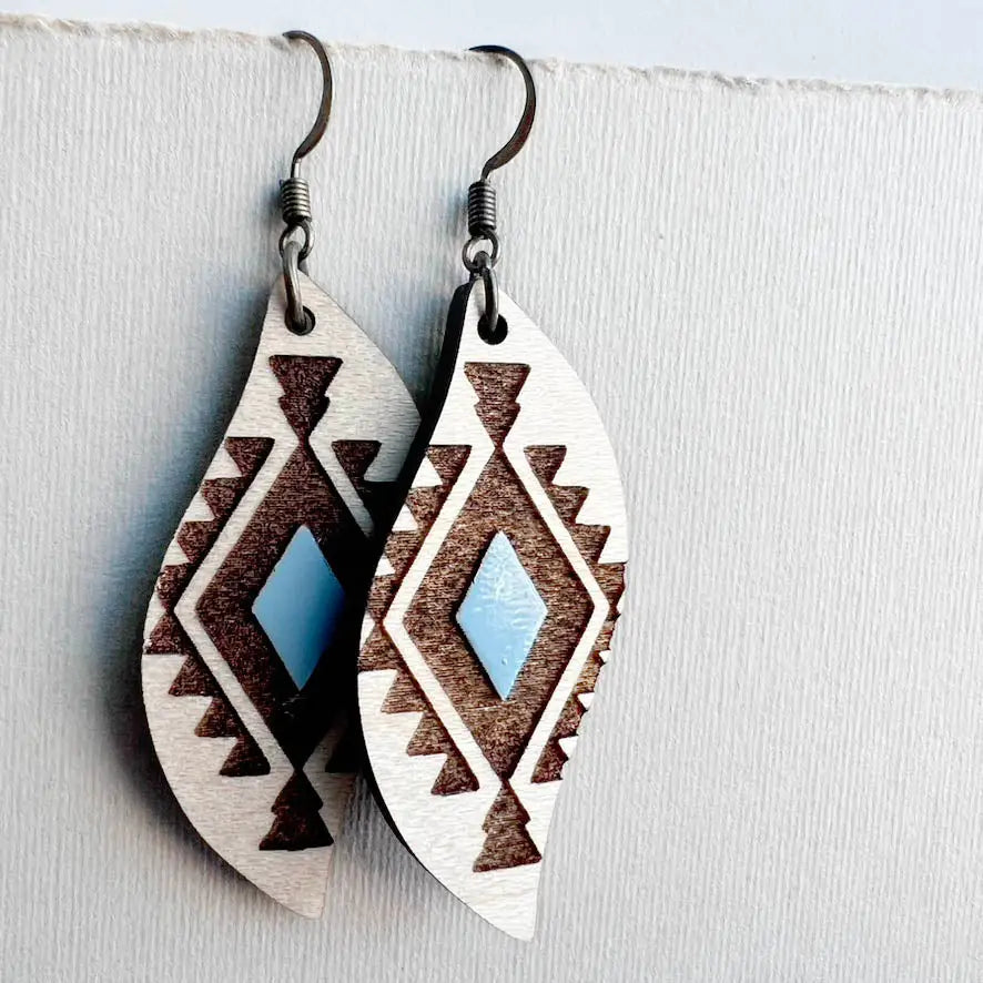 Cheyenne Wood Drop Earrings - 1.5 Inch / Wayward Blue - Painted Wood Drop Earrings