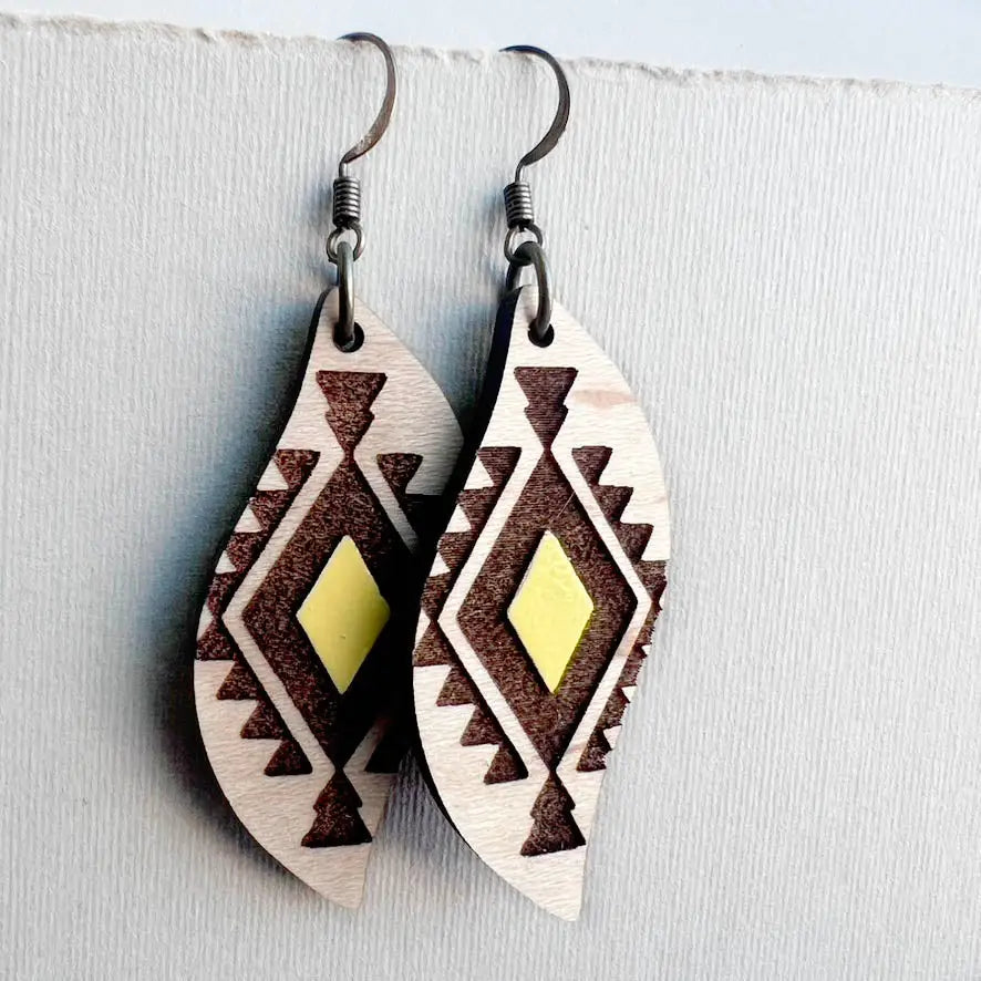 Cheyenne Wood Drop Earrings - Painted Wood Drop Earrings