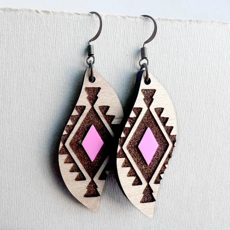 Cheyenne Wood Drop Earrings - Painted Wood Drop Earrings