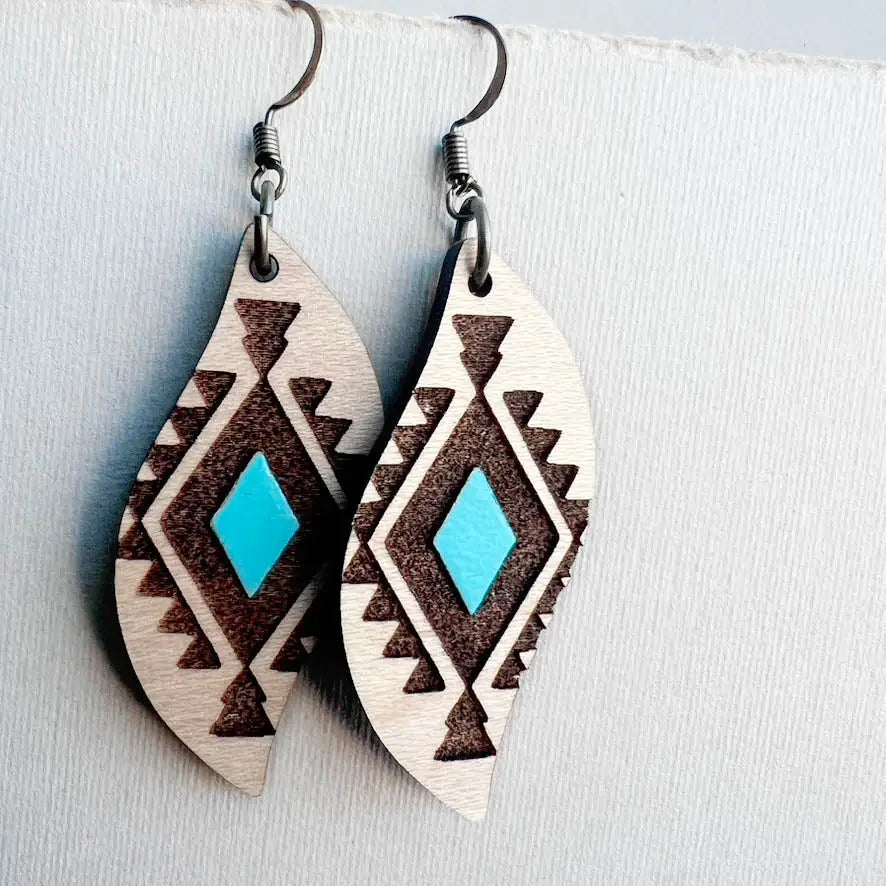 Cheyenne Wood Drop Earrings - Painted Wood Drop Earrings
