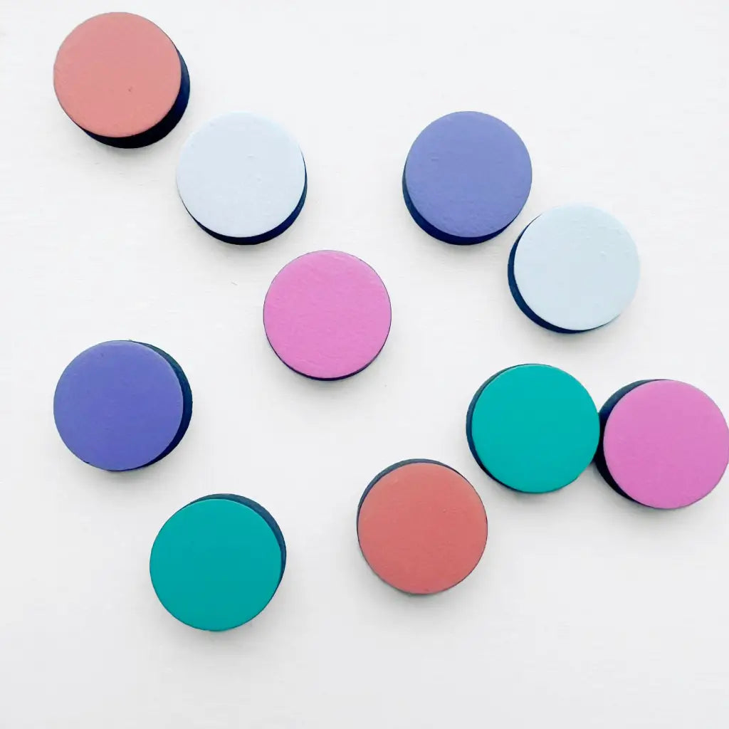 Circle Painted Wood Stud Earrings - Painted Wood Stud Earrings