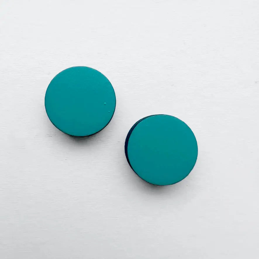 Circle Painted Wood Stud Earrings - Aqua Marine / 08MM - Painted Wood Stud Earrings
