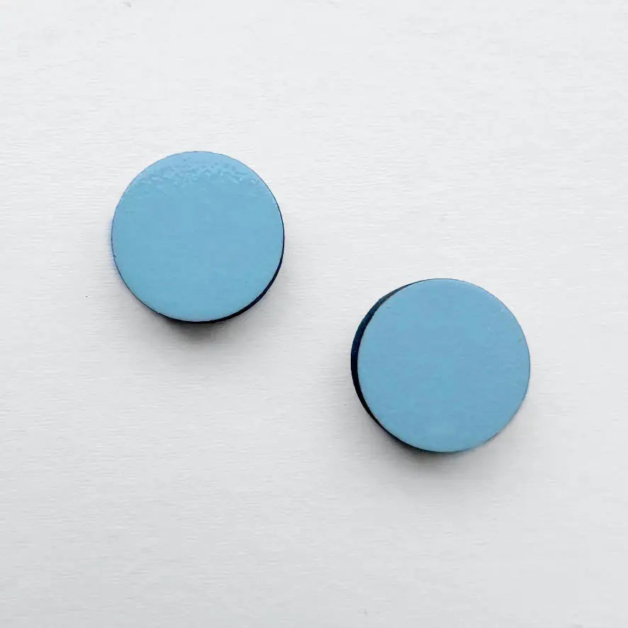 Circle Painted Wood Stud Earrings - Blue Torch Cactus / 08MM - Painted Wood Stud Earrings