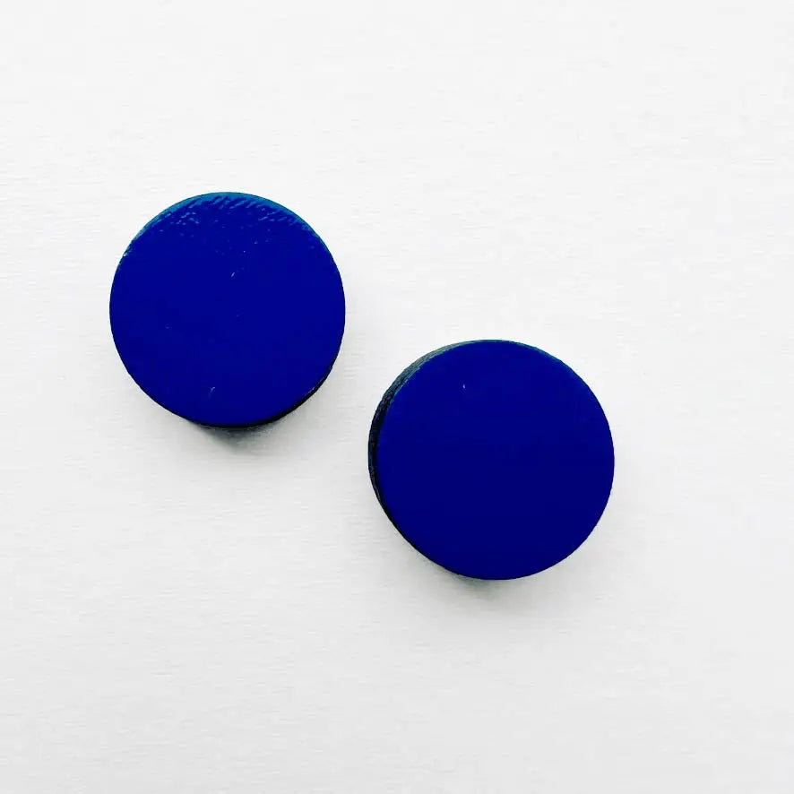 Circle Painted Wood Stud Earrings - Howl at the Moon Blue / 08MM - Painted Wood Stud Earrings