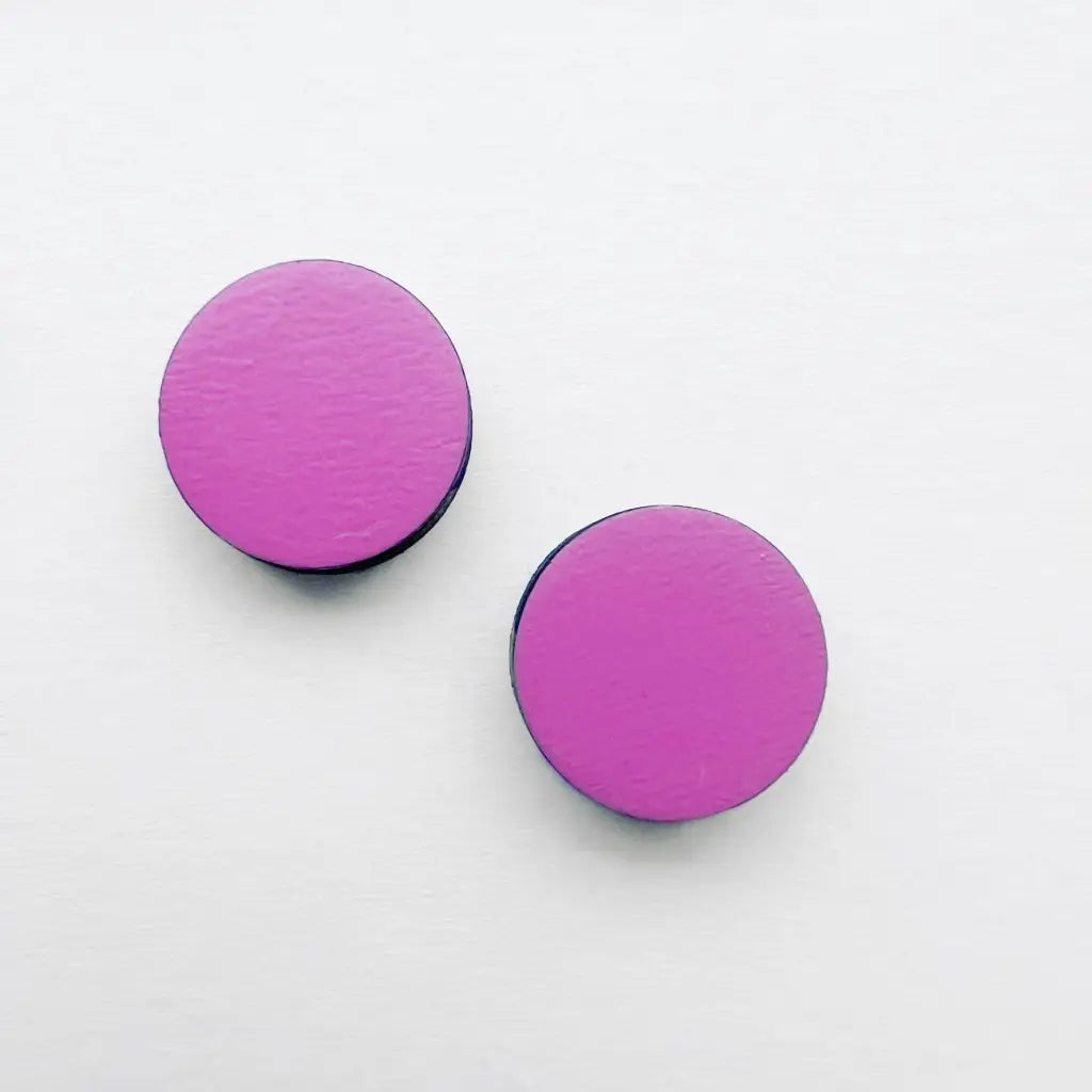 Circle Painted Wood Stud Earrings - Malibu Pink / 08MM - Painted Wood Stud Earrings