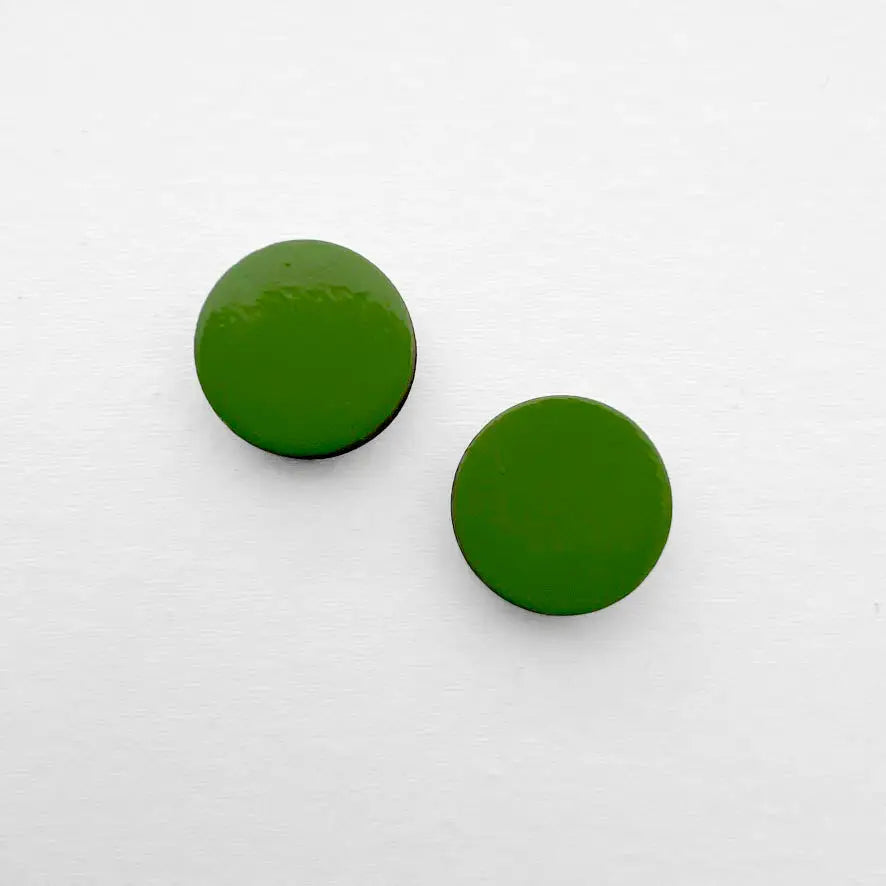 Circle Painted Wood Stud Earrings - Moss Green / 08MM - Painted Wood Stud Earrings
