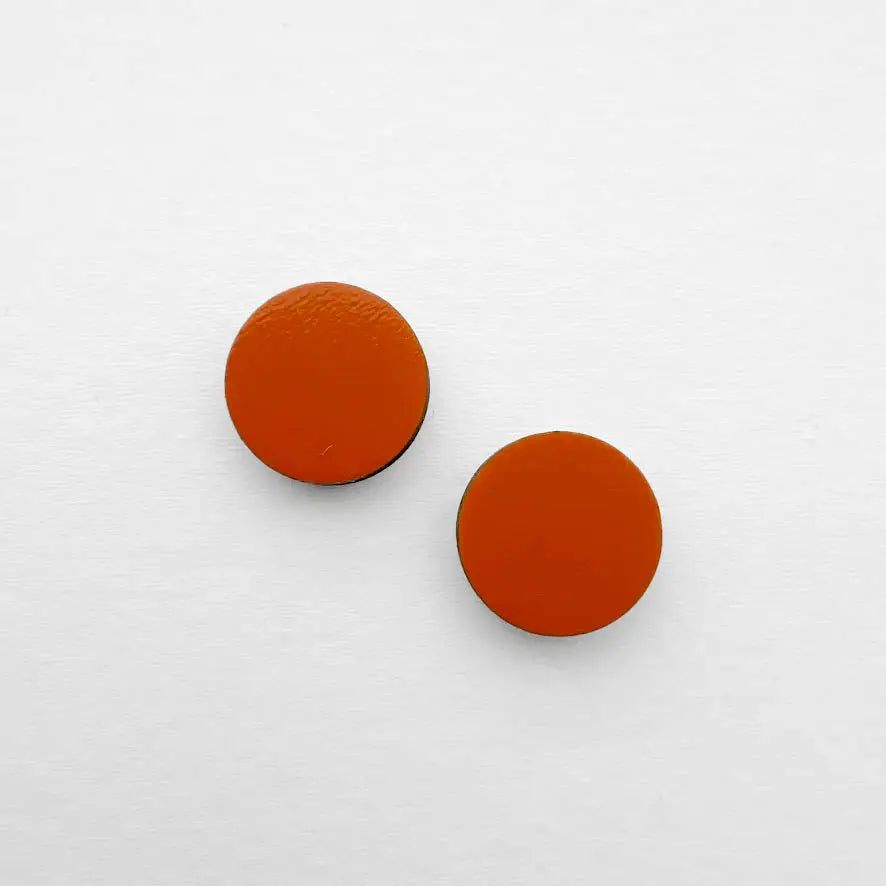 Circle Painted Wood Stud Earrings - Orange / 08MM - Painted Wood Stud Earrings