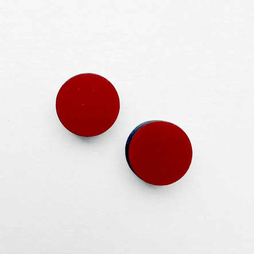 Circle Painted Wood Stud Earrings - Red / 08MM - Painted Wood Stud Earrings