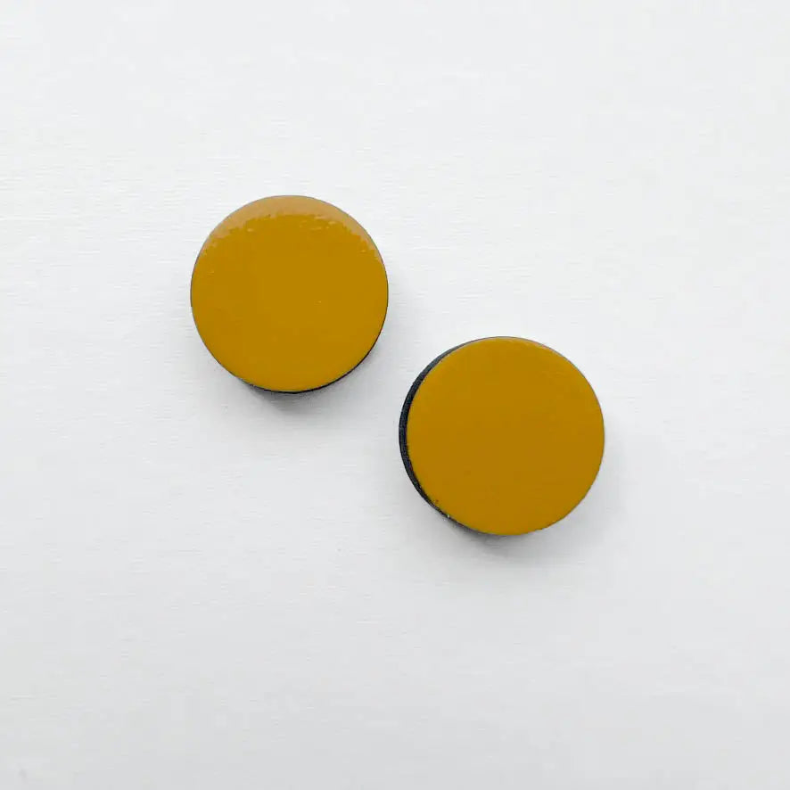 Circle Painted Wood Stud Earrings - Saffron Yellow / 08MM - Painted Wood Stud Earrings