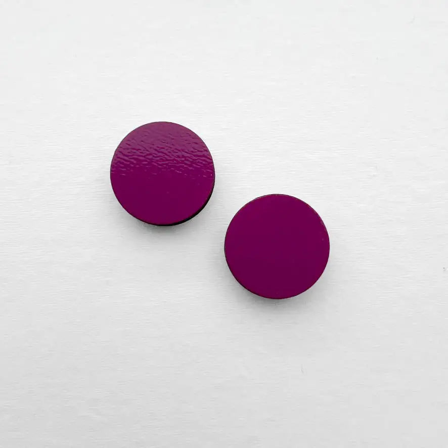 Circle Painted Wood Stud Earrings - Violet / 08MM - Painted Wood Stud Earrings
