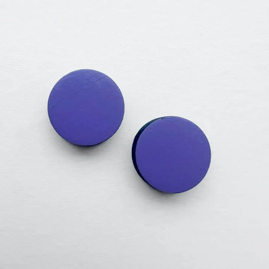 Circle Painted Wood Stud Earrings - Wild Lavender / 08MM - Painted Wood Stud Earrings