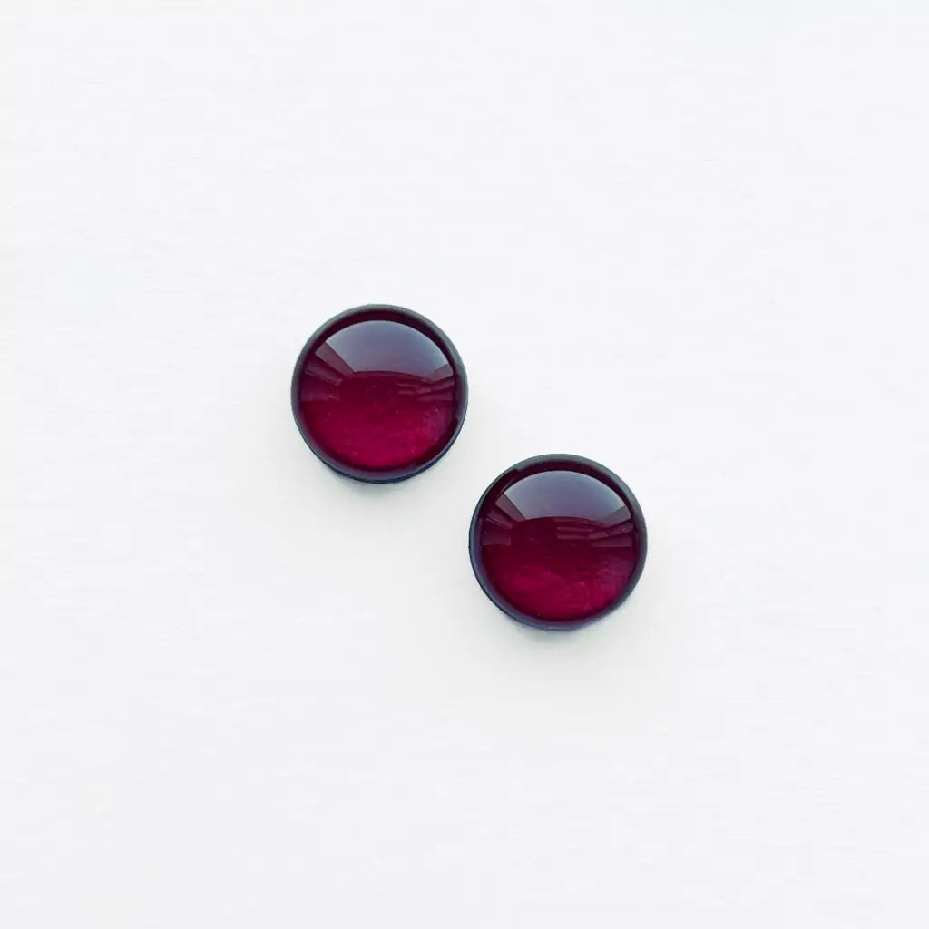 Cranberry Red Wood Stud Earrings - 6.5MM - Resin Wood Stud Earrings