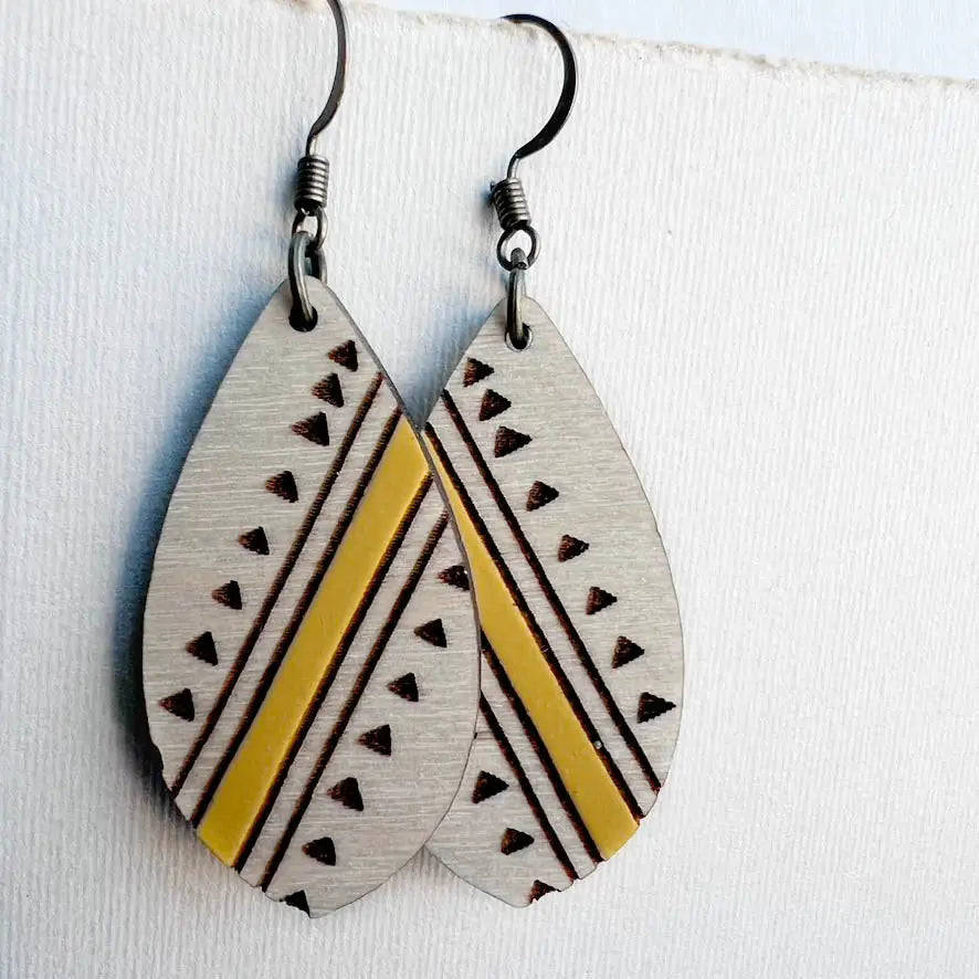 Dolly Wood Drop Earrings - 1.5 Inch / Adobe Sun Yellow - Painted Wood Drop Earrings
