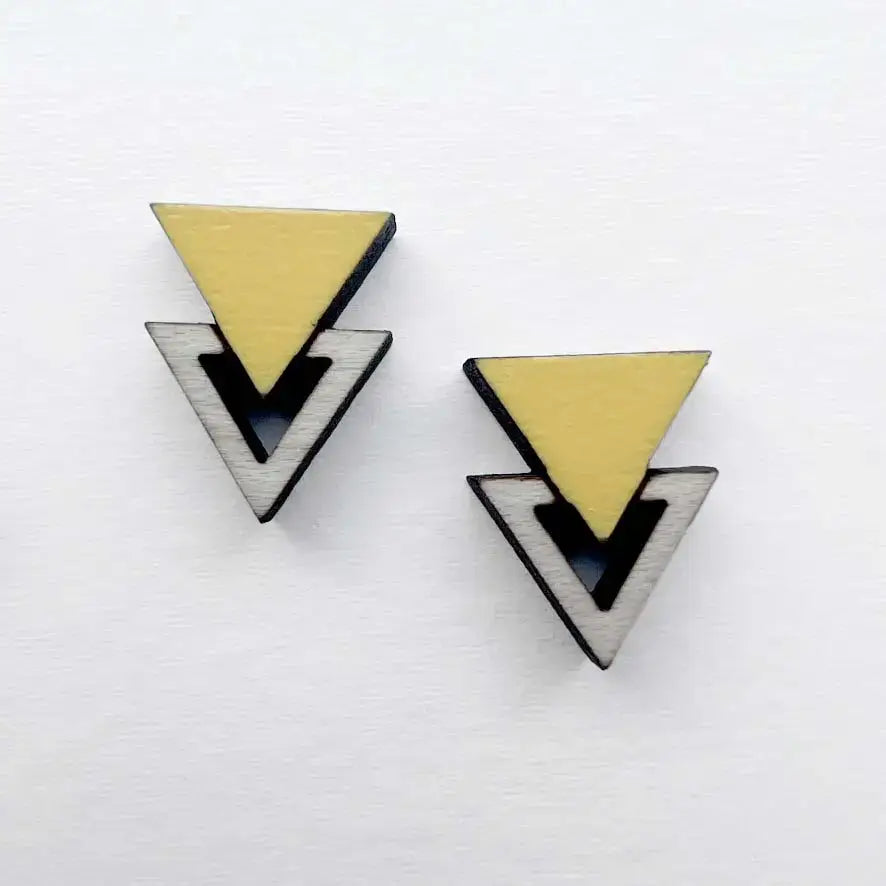Double Triangle Wood Stud Earrings - Painted Wood Stud Earrings - Austin City Limit Yellow
