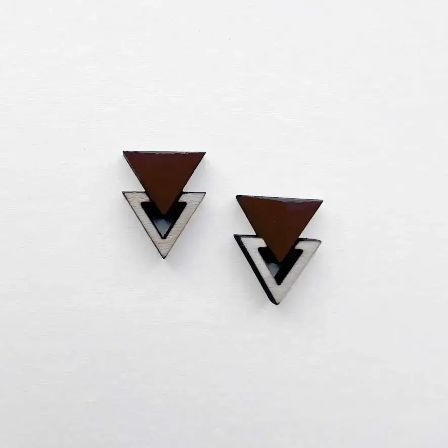 Double Triangle Wood Stud Earrings - Painted Wood Stud Earrings - Mojave Brown