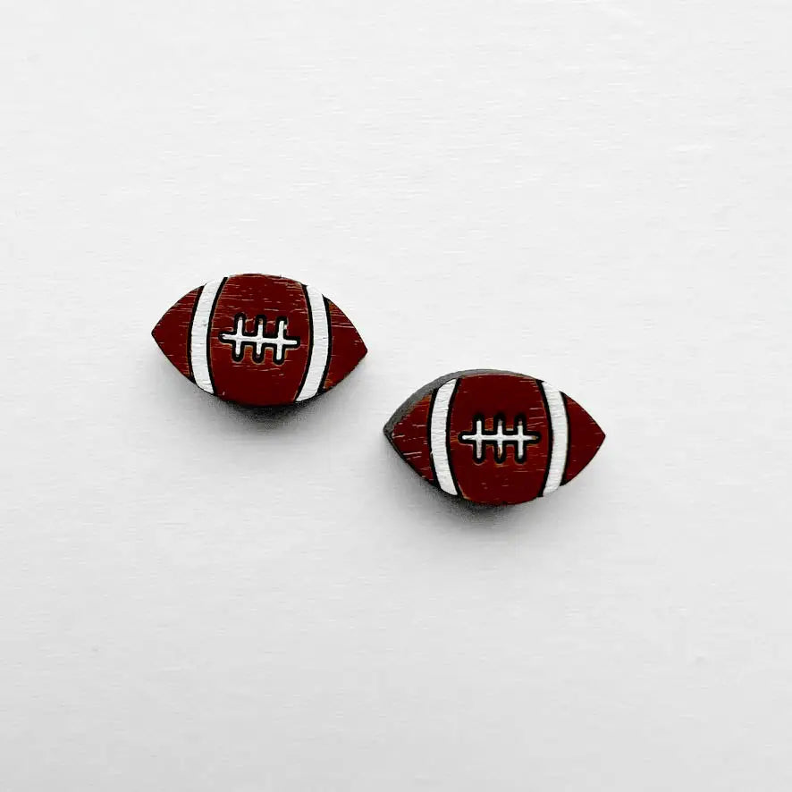 Football Wood Stud Earrings - Painted Wood Stud Earrings