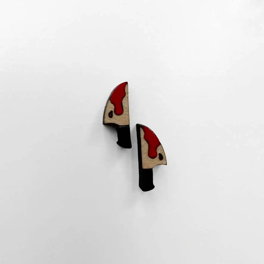 Halloween_Dagger_Natural_wood stud earring