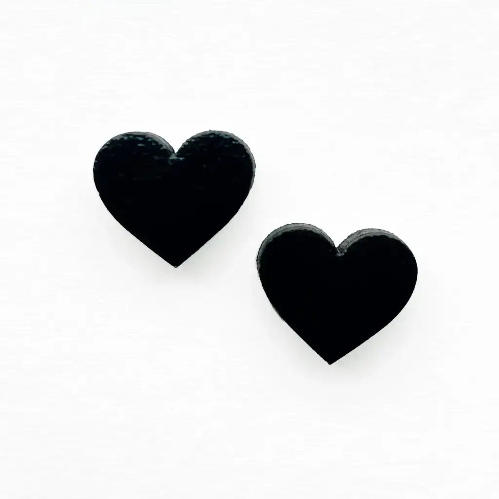 Heart Wood Stud Earrings - Black - Painted Wood Stud Earrings