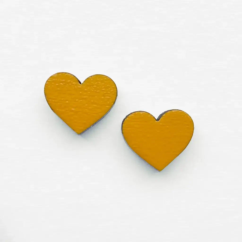Heart Wood Stud Earrings - Saffron Yellow - Painted Wood Stud Earrings