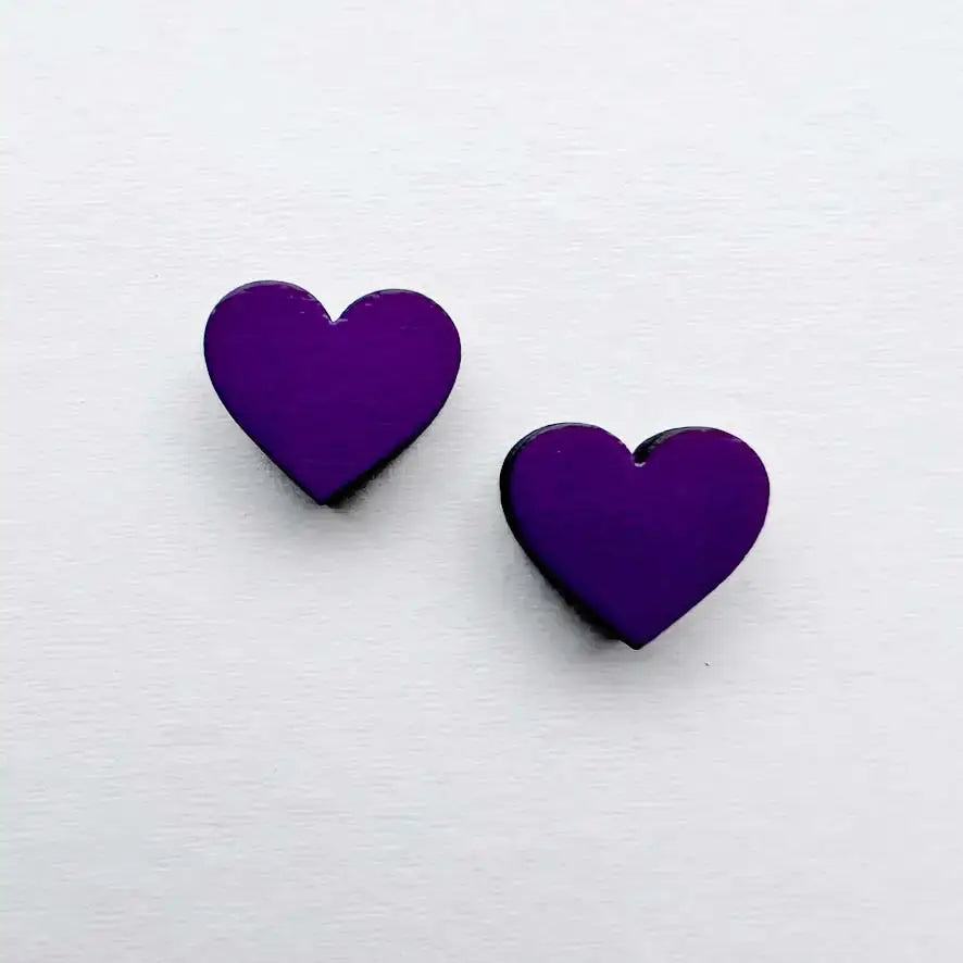 Heart Wood Stud Earrings - Painted Wood Stud Earrings - Violet
