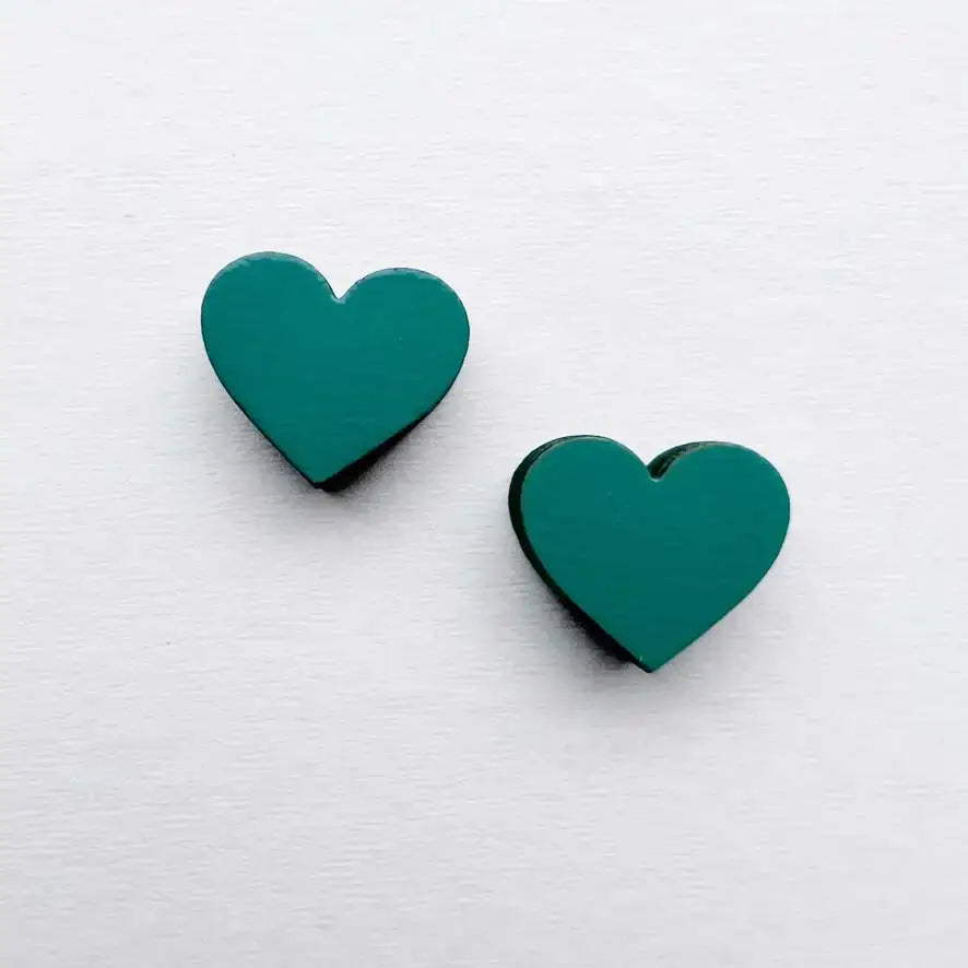 Heart Wood Stud Earrings - Painted Wood Stud Earrings - Turquoise Trail