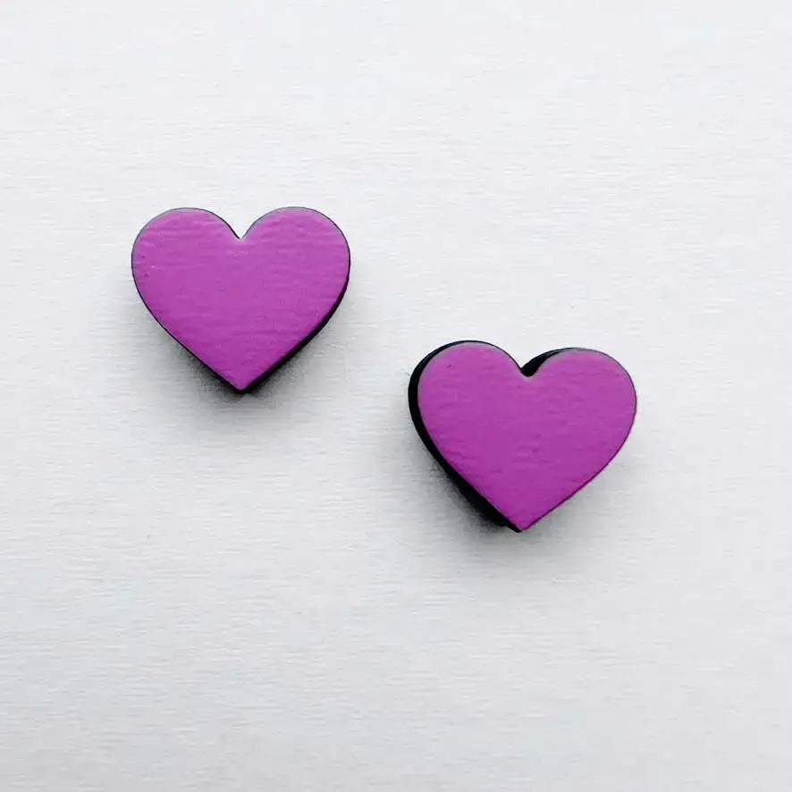 Heart Wood Stud Earrings - Painted Wood Stud Earrings - Malibu Pink