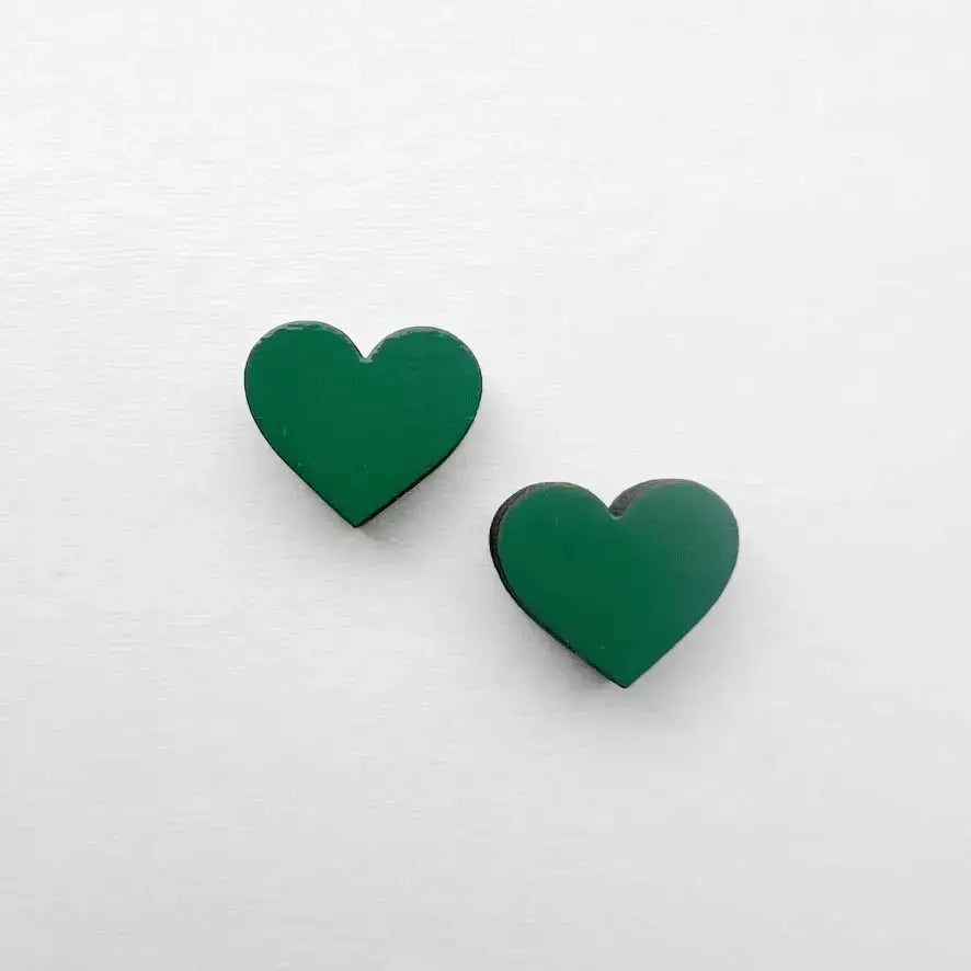Heart Wood Stud Earrings - Painted Wood Stud Earrings - Desert Fern Green