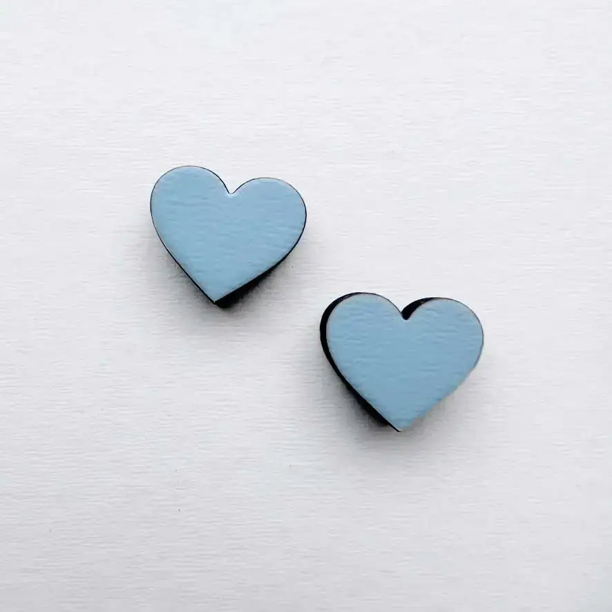 Heart Wood Stud Earrings - Painted Wood Stud Earrings - Blue Torch Cactus
