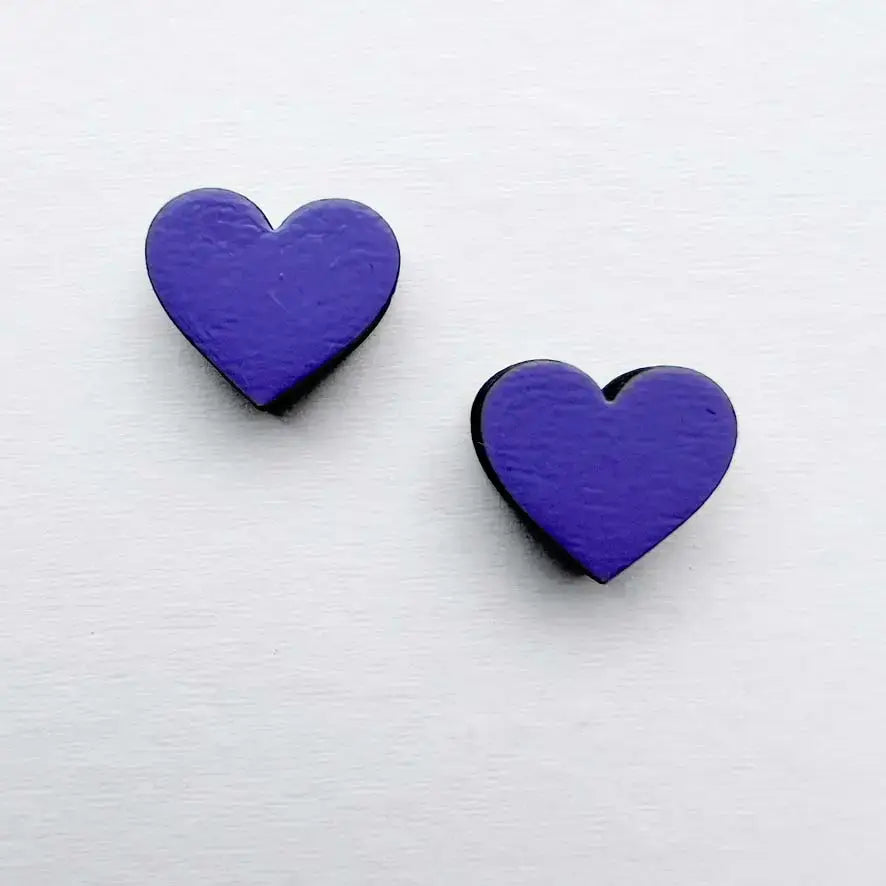 Heart Wood Stud Earrings - Painted Wood Stud Earrings - Wild Lavender
