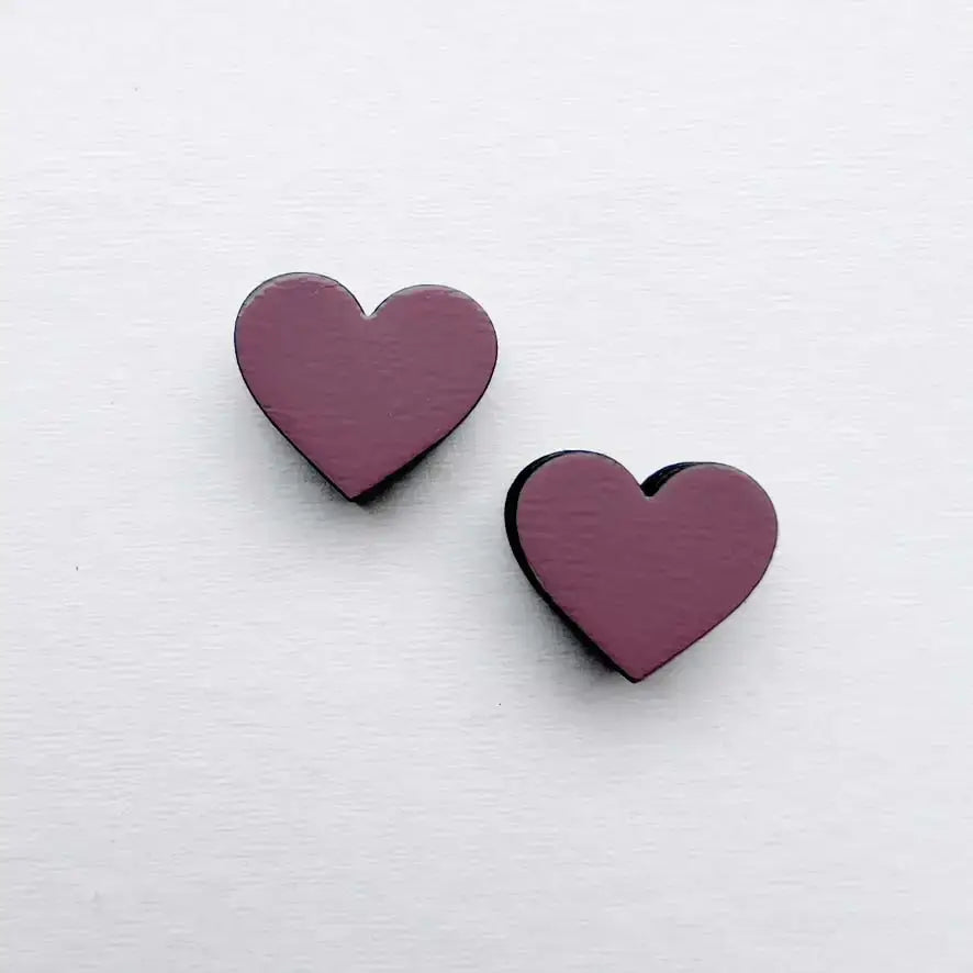 Heart Wood Stud Earrings - Painted Wood Stud Earrings - Prairie Rose Pink
