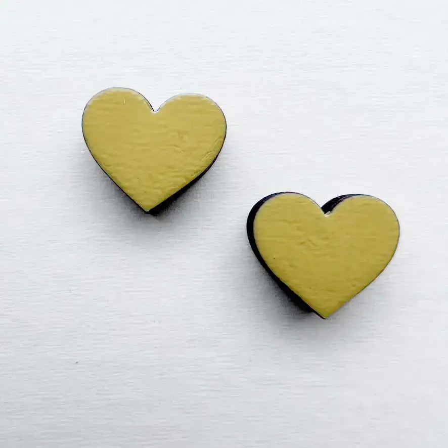 Heart Wood Stud Earrings - Painted Wood Stud Earrings - Austin City Limit Yellow