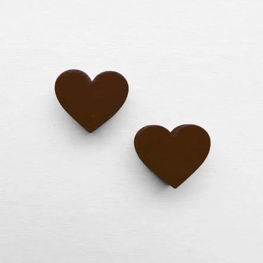 Heart Wood Stud Earrings - Painted Wood Stud Earrings - Mojave Brown