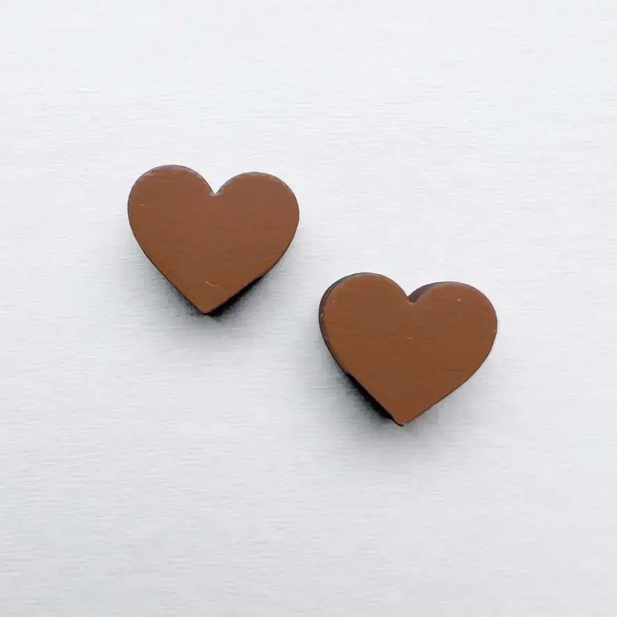 Heart Wood Stud Earrings - Painted Wood Stud Earrings - San Tan Brown