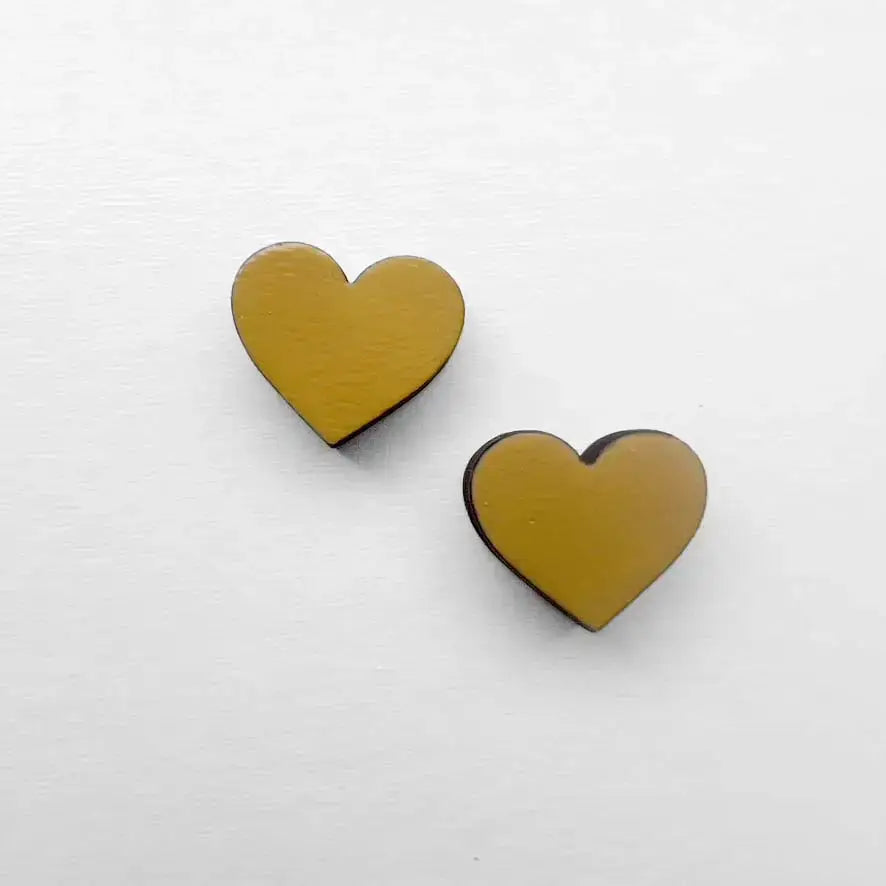 Heart Wood Stud Earrings - Painted Wood Stud Earrings - Adobe Sun Yellow