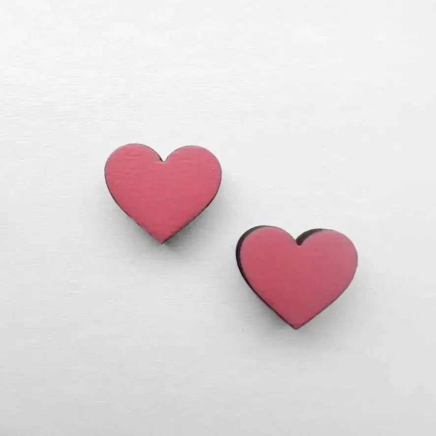 Heart Wood Stud Earrings - Painted Wood Stud Earrings - Coral Canyon