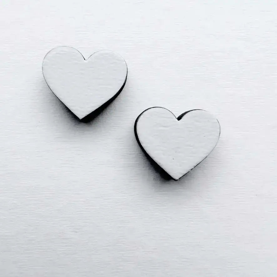 Heart Wood Stud Earrings - Painted Wood Stud Earrings - White