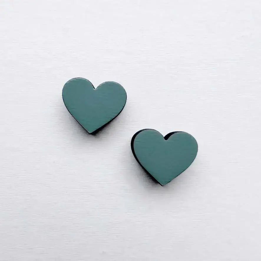 Heart Wood Stud Earrings - Painted Wood Stud Earrings - Mystic Mint