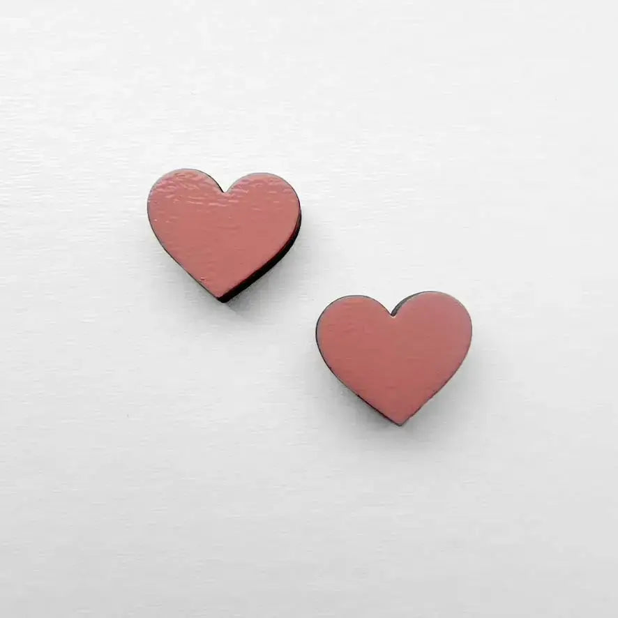 Heart Wood Stud Earrings - Painted Wood Stud Earrings - Desert Dawn Apricot