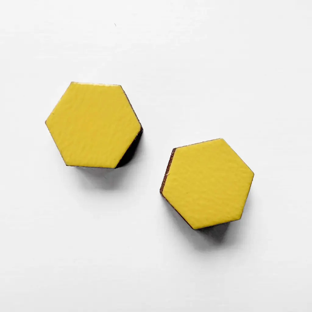 Hexagon Wood Stud Earrings Austin City Limit Yellow