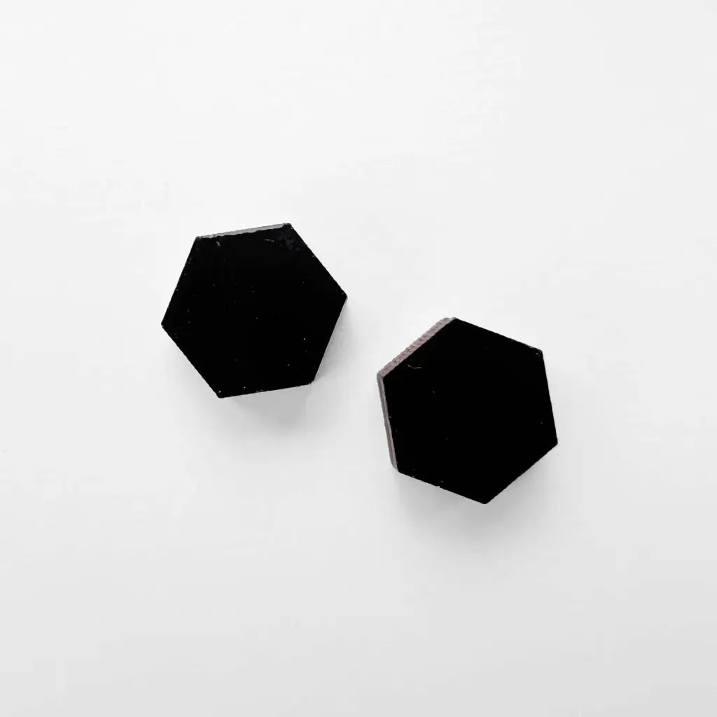 Hexagon Wood Stud Earrings Black