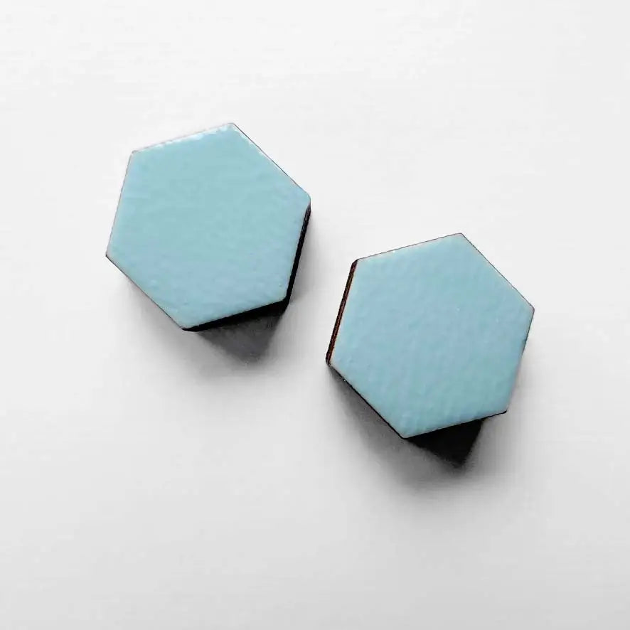 Hexagon Wood Stud Earring Blue Torch Cactus