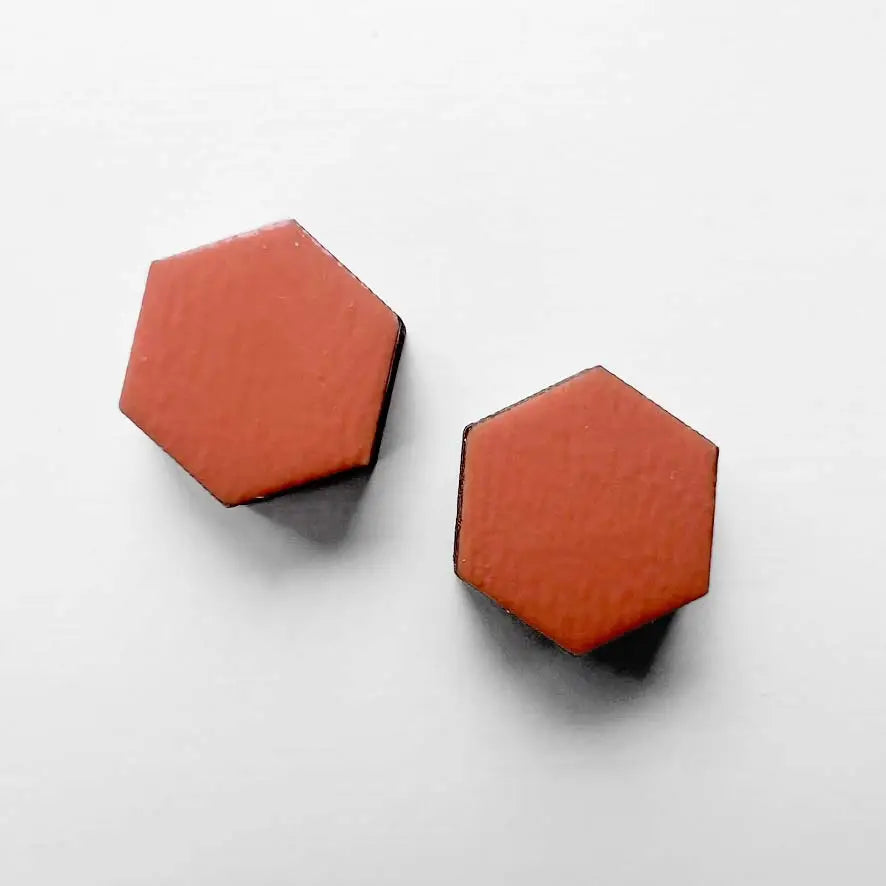 Hexagon Wood Stud Earrings Desert Dawn Apricot