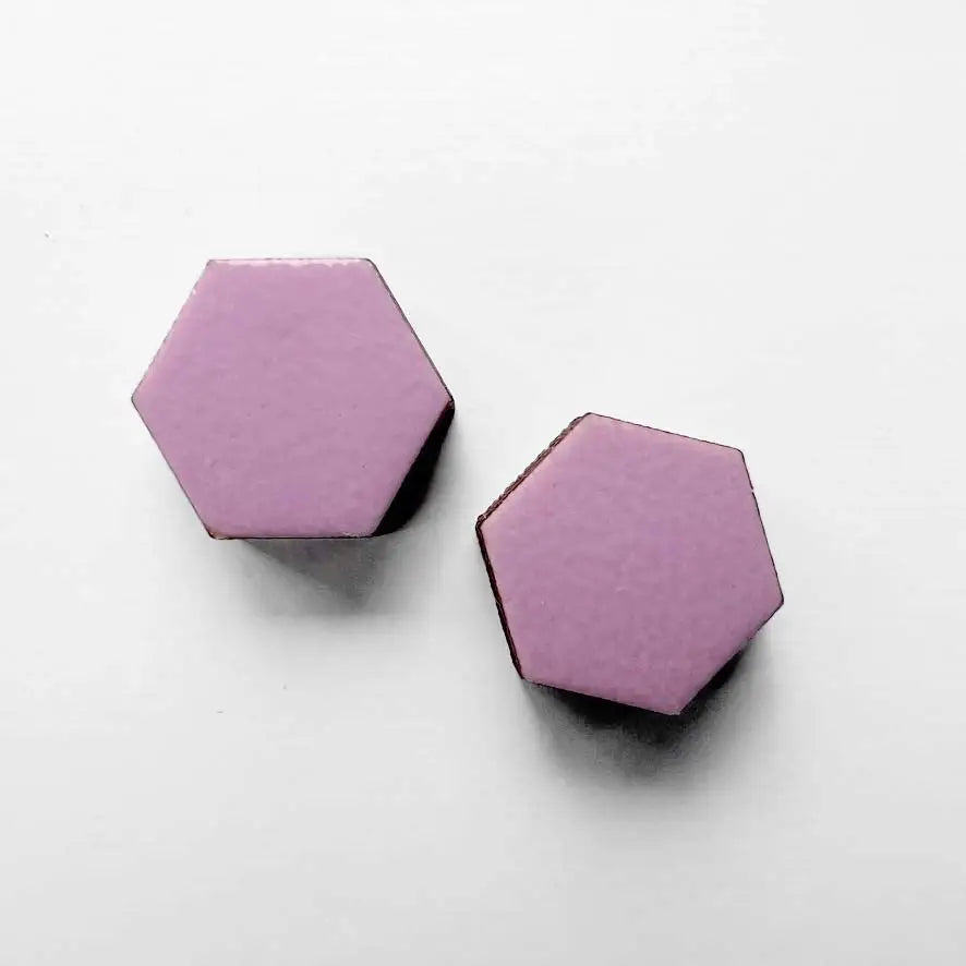 Hexagon Wood Stud Earrings Hollywood Pink